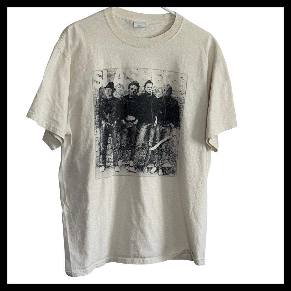 Port & Company Slashers Horror Movie Graphic T-Shirt Off-White Mens Large L